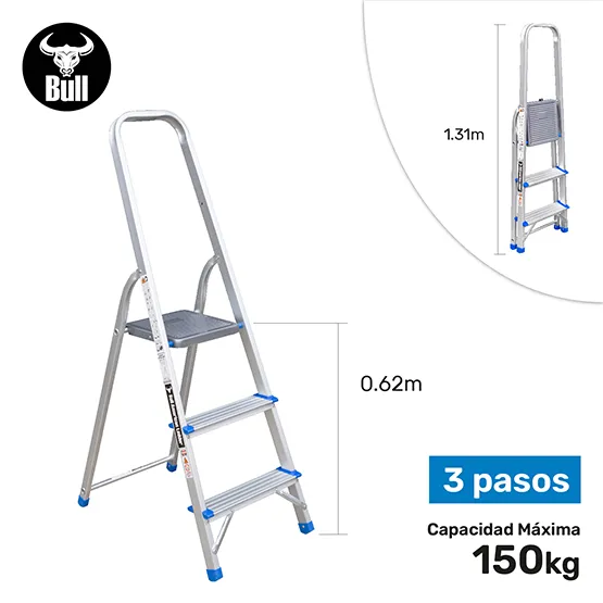 escalera aluminio tipo banqueta economic 3 pasos 150kg 0
